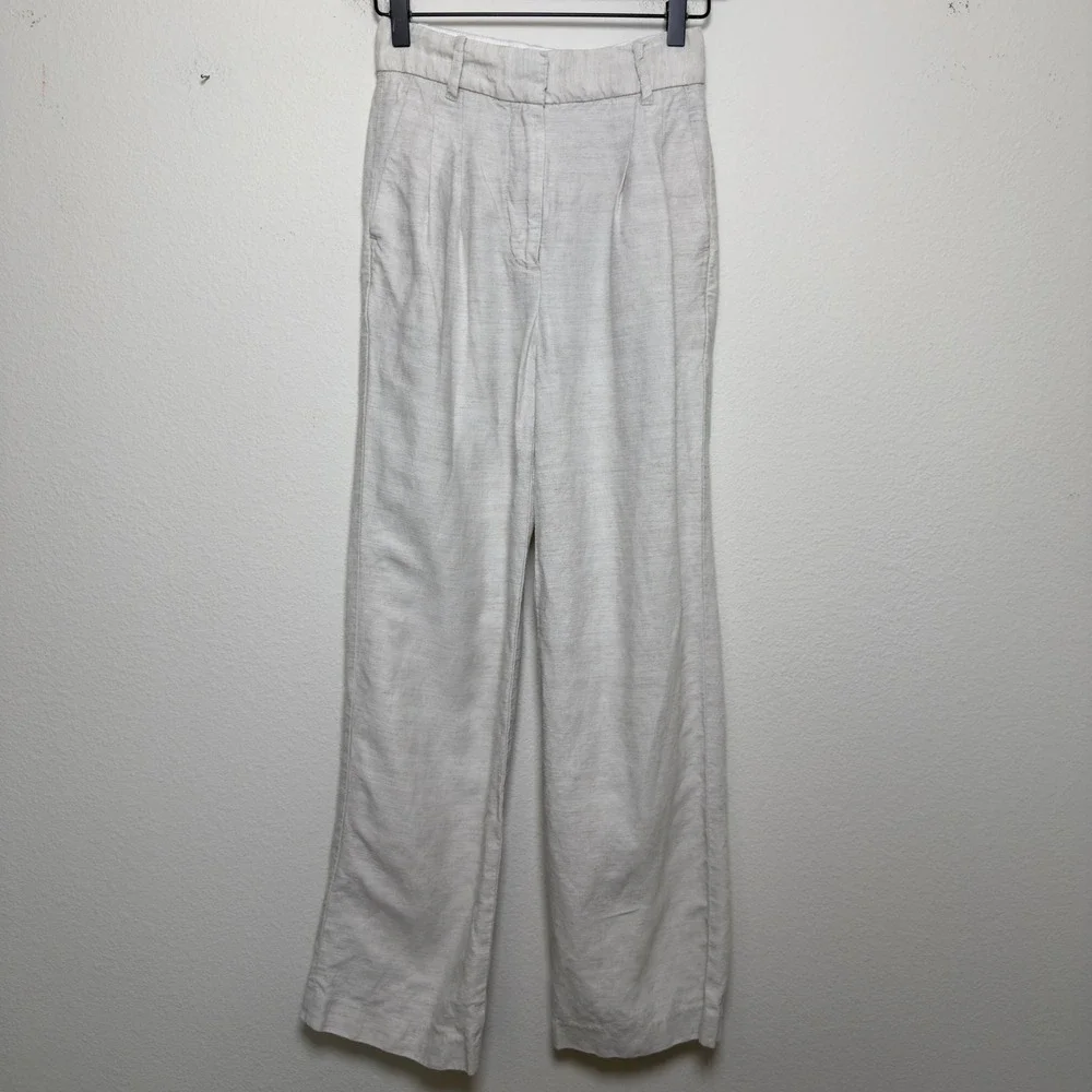 Aritzia Women Effortless Linen Trouser Pants 0 Wide Leg Beige High Rise Office